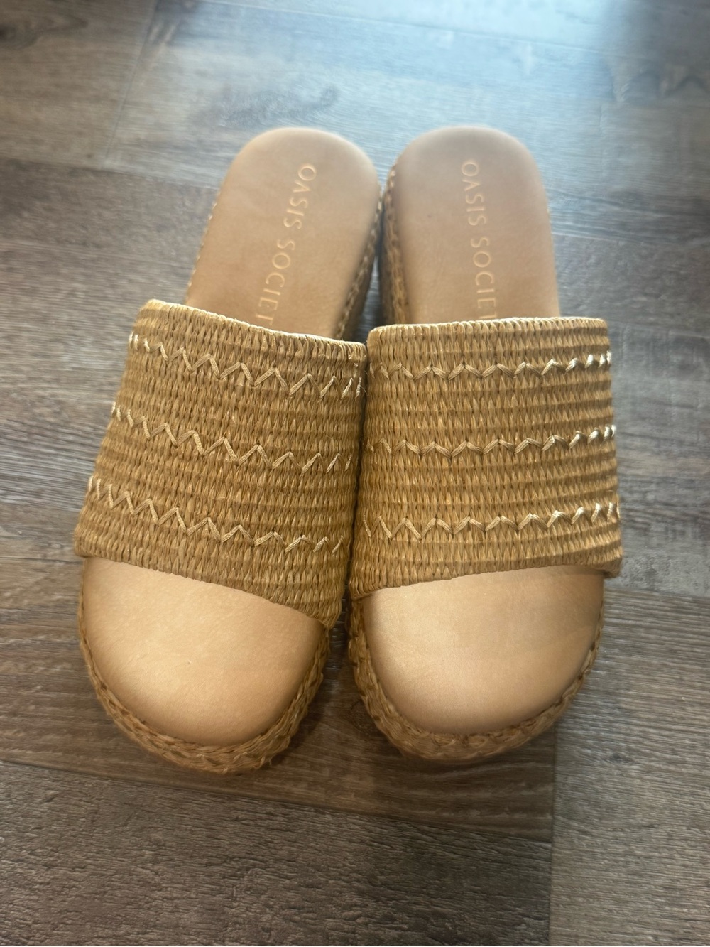 Society Tan Woven Slide Mules